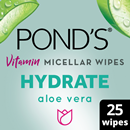 Ponds Hydrate Vitamin Micellar Wipes, Aloe Vera+Vit B3