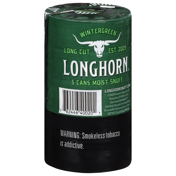LongHorn Long Cut Wintergreen Moist Snuff 5 1.2 oz Cans