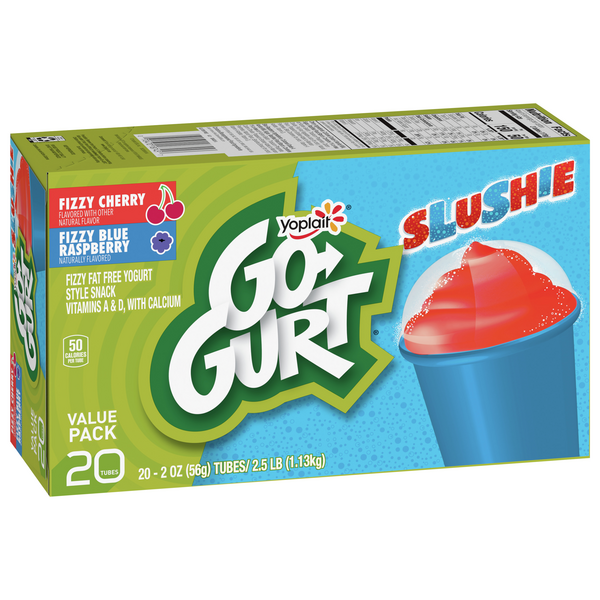 Yoplait Go-Gurt Slushie, Fizzy Blue Raspberry/Fizzy Cherry, Value