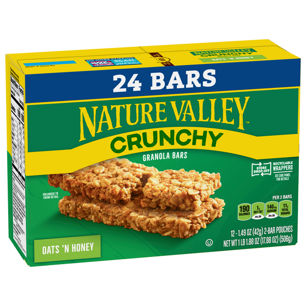 Nature Valley Crunchy Granola Bar, Oats 'N Honey - 1.5 oz pouch