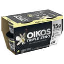 Oikos Triple Zero Vanilla Nonfat Greek Yogurt Pack, 0% Fat, 0g Added Sugar and 0 Artificial Sweeteners, Just Delicious High Protein Yogurt, 4 Ct, 5.3 OZ Cups