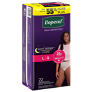 Depend Womens Underwear, Night Defense, L/G, Bonus