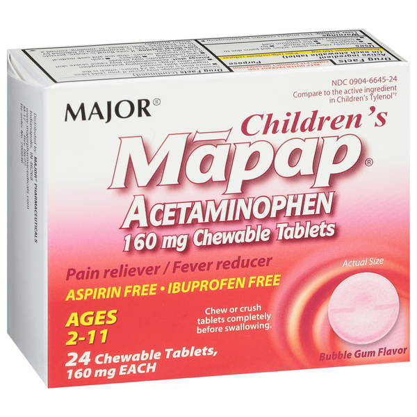 Major Children's Mapap Acetaminophen, Ages 2-11, 160 Mg, Tablets ...