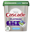 Cascade Platinum Fresh Scent Dishwasher Detergent ActionPacs 62Ct