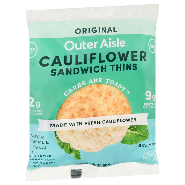 Outer Aisle Everything Cauliflower Sandwich Thin, 6.75 Ounce -- 12 per case