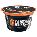 Oikos Triple Zero Peach Nonfat Greek Yogurt, 0% Fat, 0g Added Sugar and 0 Artificial Sweeteners, Just Delicious High Protein Yogurt, 5.3 OZ Cup