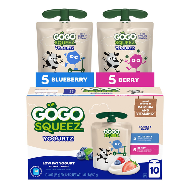 GoGo Squeez Yogurtz, On the Go, Low Fat, Blueberry, Berry 10-3 oz