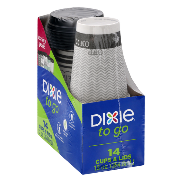 Dixie To Go Paper Cups & Lids, Insulated, 12 Ounce, Variety Pack - 14 cups & lids