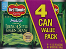 Del Monte Green Beans, French Style, Value Pack 4-14.5 oz Cans