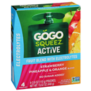 GoGo Squeez Active, Fruit Blend, No Sugar Added, Strawberry Pineapple & Orange, 4-3.9 oz Pouches