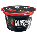 Oikos Triple Zero Strawberry Nonfat Greek Yogurt, 0% Fat, 0g Added Sugar and 0 Artificial Sweeteners, Just Delicious High Protein Yogurt, 5.3 OZ Cup